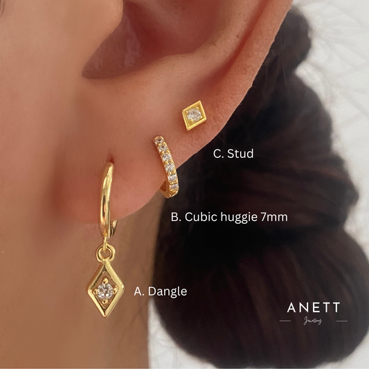 Rhombus Dangle Gold Earring Set