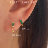 Tiny Emerald Green Baguette Huggie Hoops GOLD