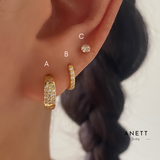 Open C Hoop Cubic Paved Gold Hoop Stud Earrings