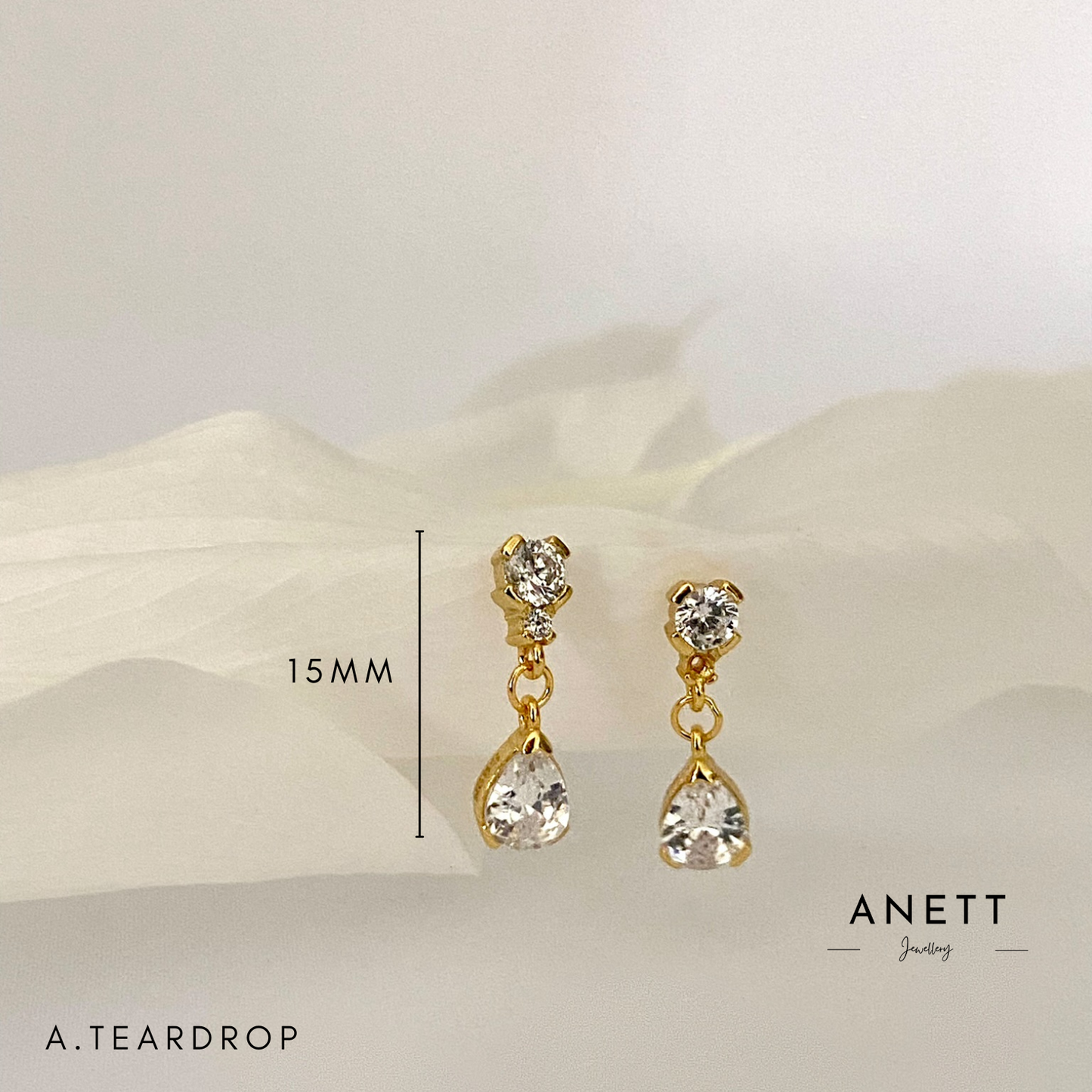 Tiny CZ Dangle Droplet Stud Earrings in Sterling Silver with 18k gold plated