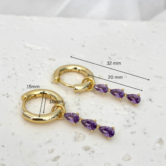 Purple charm Gold earrings Stacks