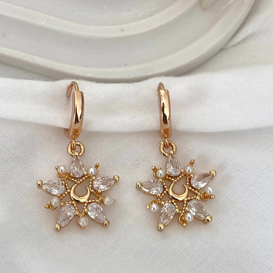 Handmade Sunflower Crystal CZ Drop Dangle Earrings