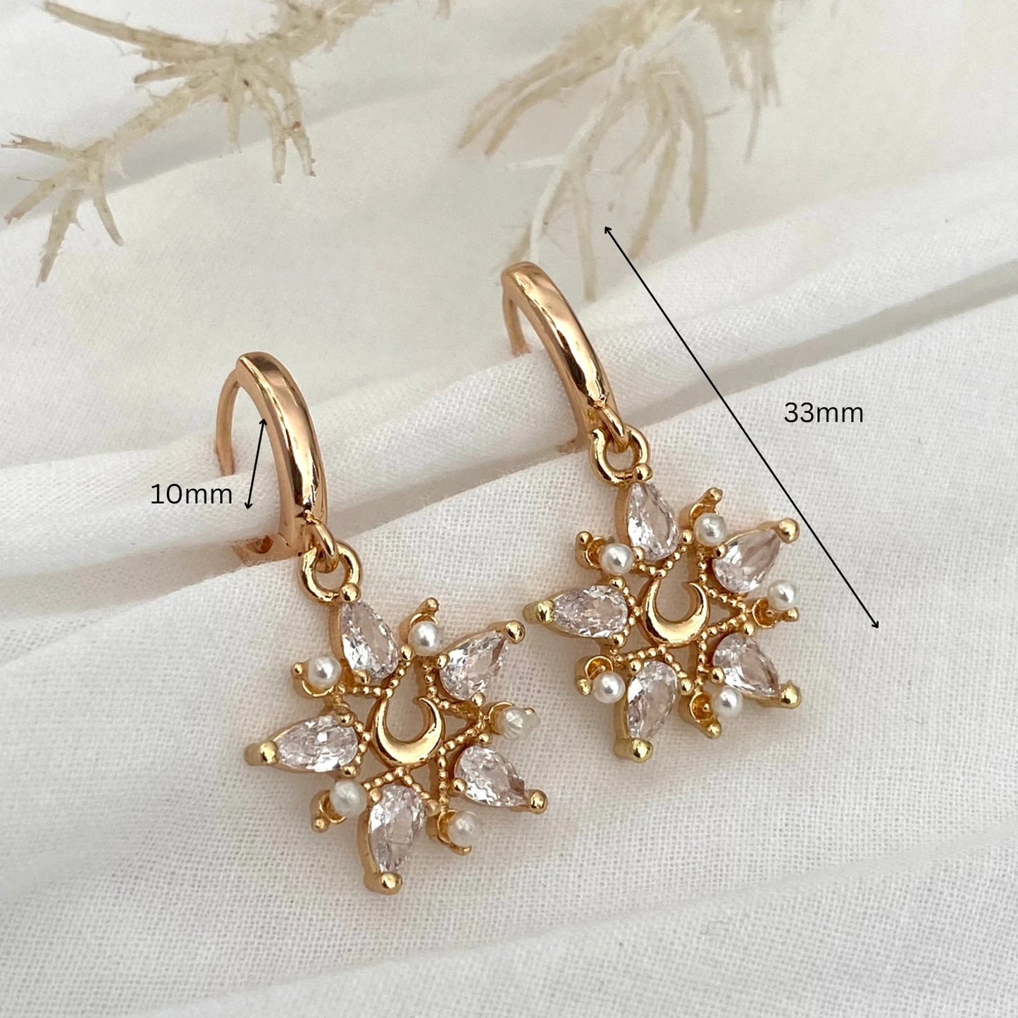 Handmade Sunflower Crystal CZ Drop Dangle Earrings