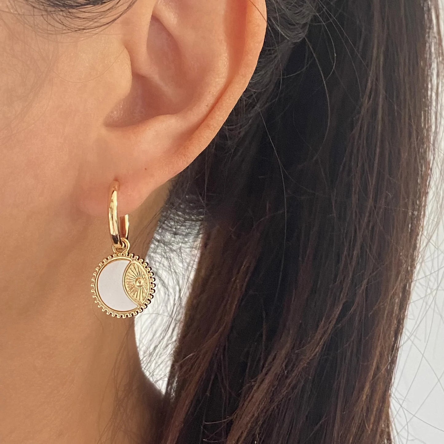 Gold Hoop with Moon Shell Charm