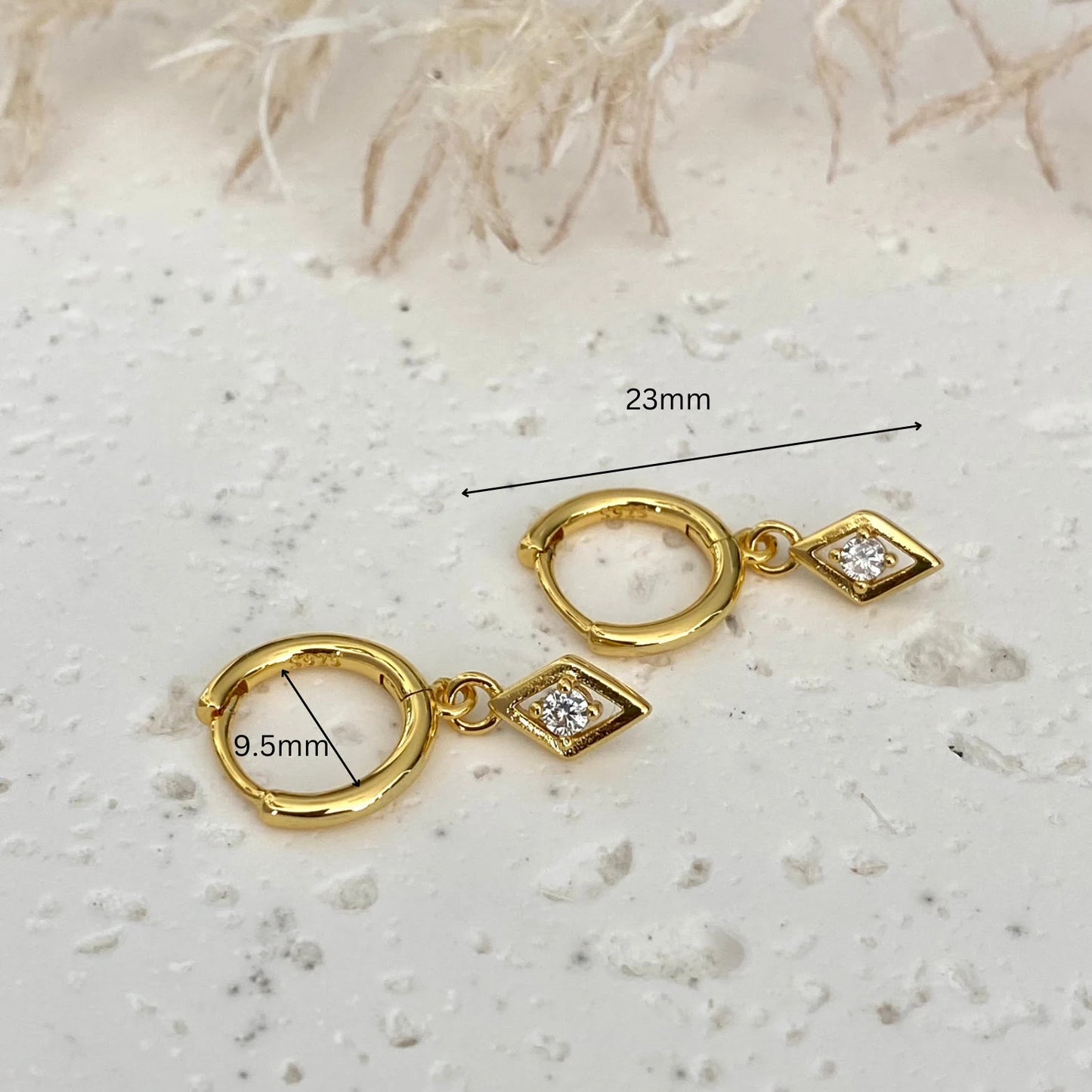 Diamond Rhombus Gold Dangle Earrings