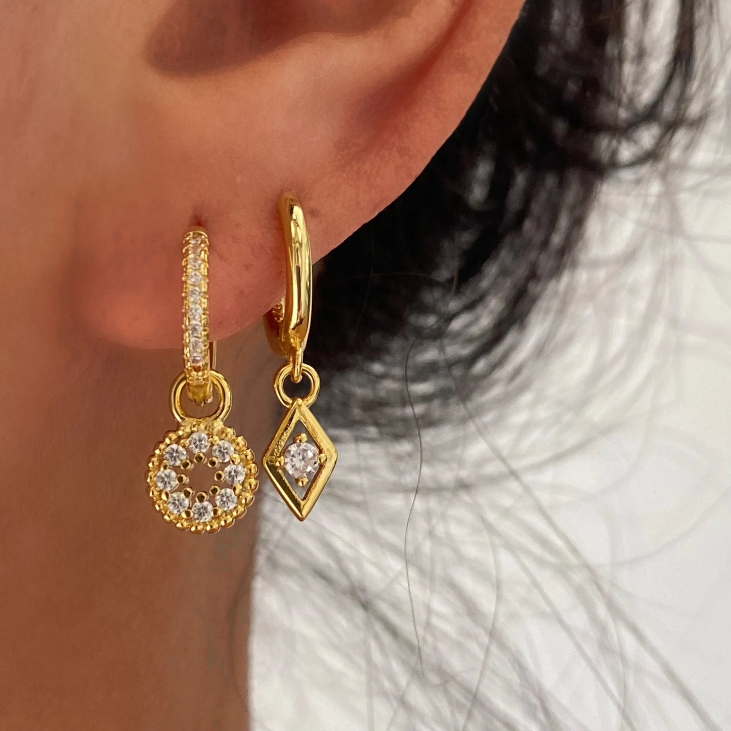 Circle CZ Pave Gold Dangle Earrings
