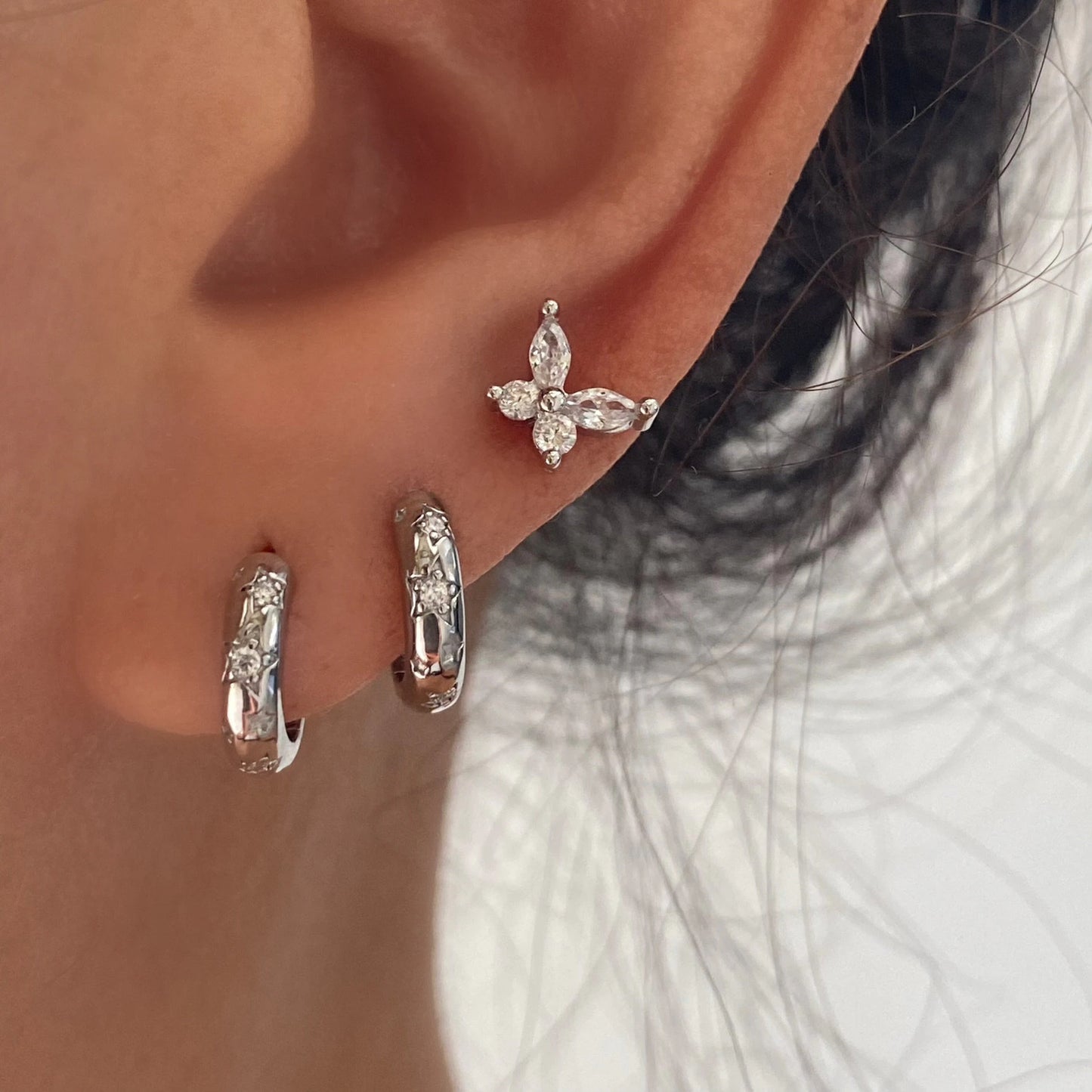 Star Celestial Silver Hoop Earrings