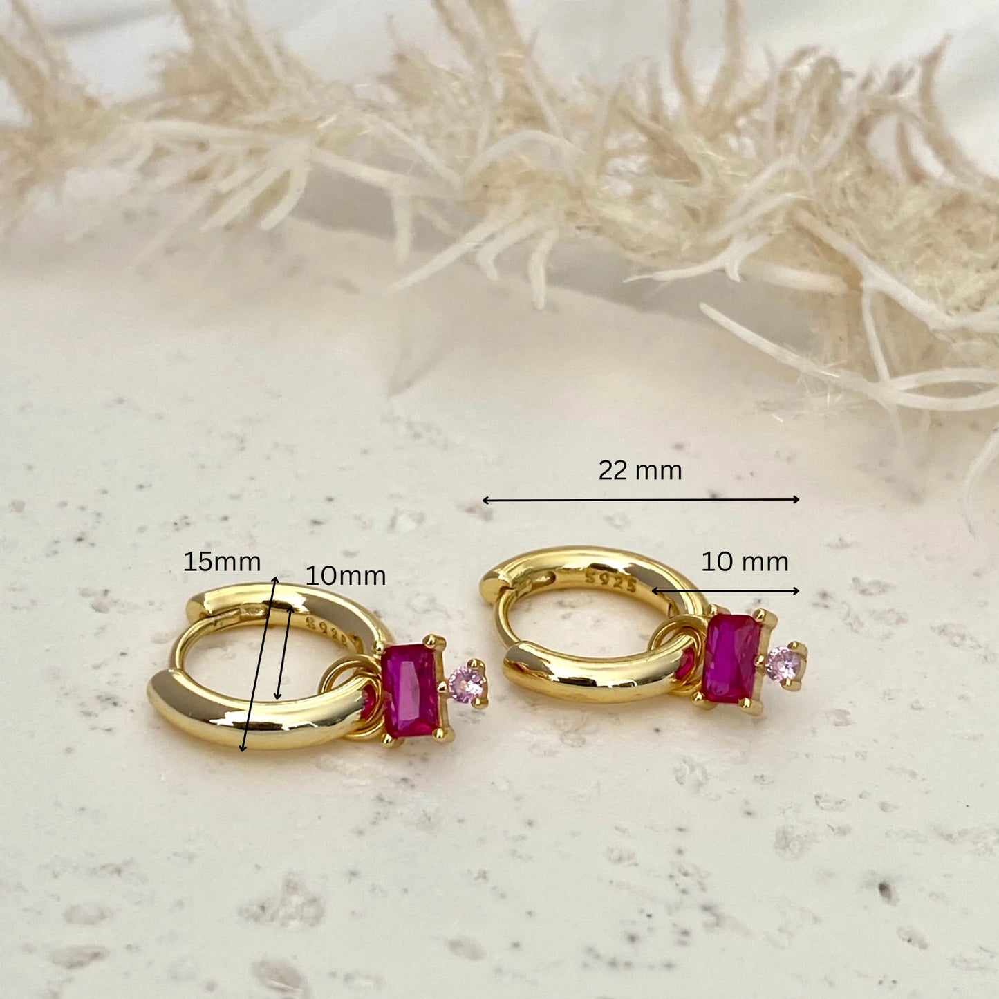 Pink Dangle Earrings, 925 Sterling Silver - Rectangle,Teardrop