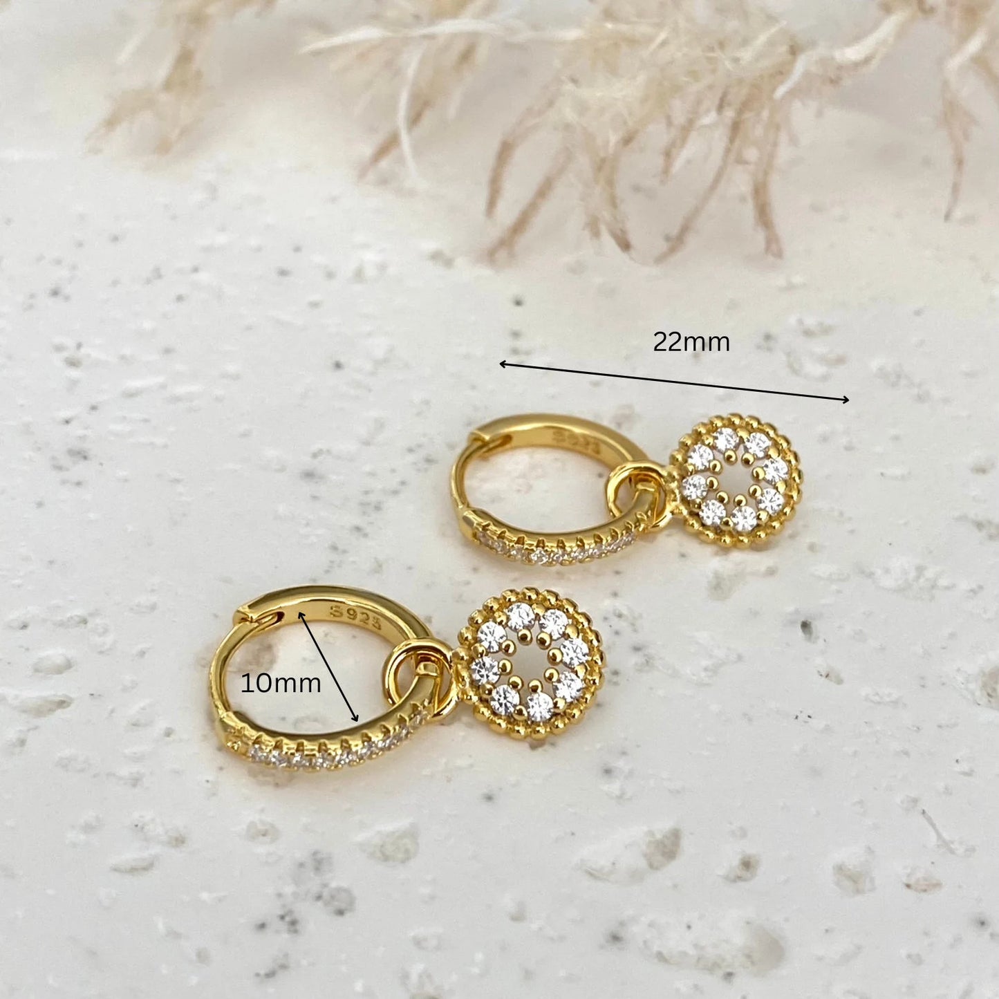 Circle CZ Pave Gold Dangle Earrings