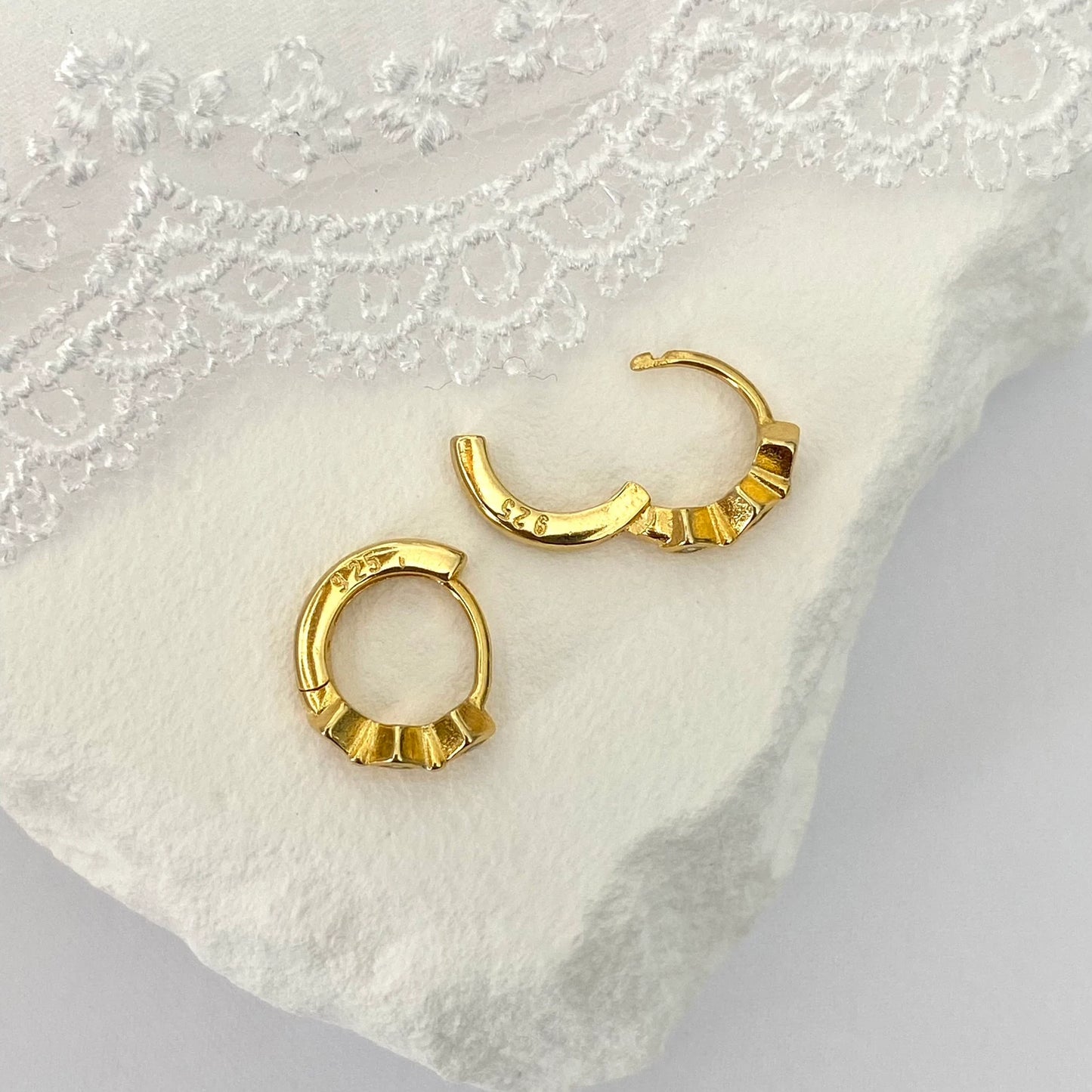 Gold Hoop Earrings with Cubic Dimond shape accents
