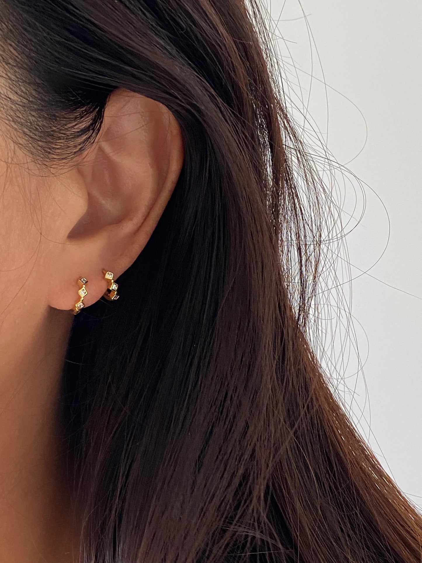 Gold Hoop Earrings with Cubic Dimond shape accents