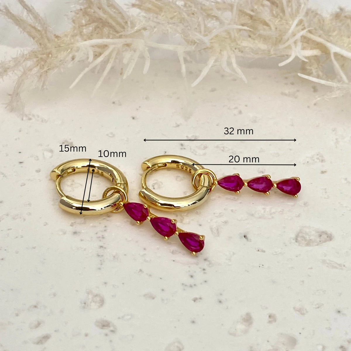 Pink Earing Stack Pink 3 Teardrop Dangle Gold earring Stacks – ANETT