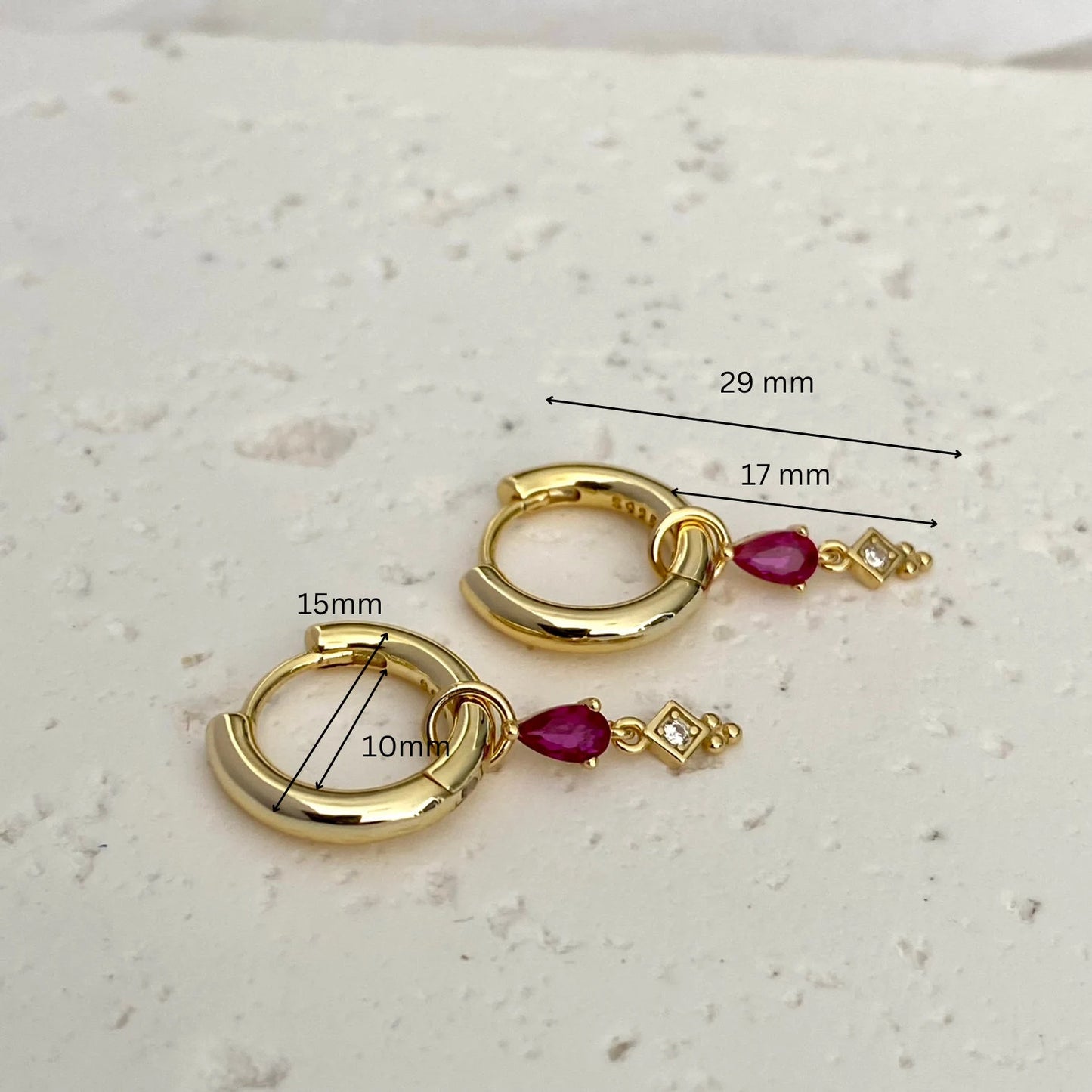 Pink Dangle Earrings, 925 Sterling Silver - Rectangle,Teardrop