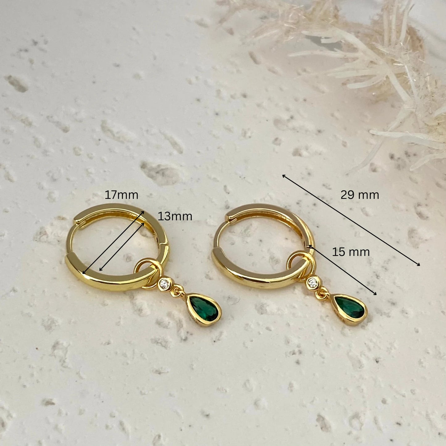 Green earrings with 925 Sterling Silver, Emerald Green charm