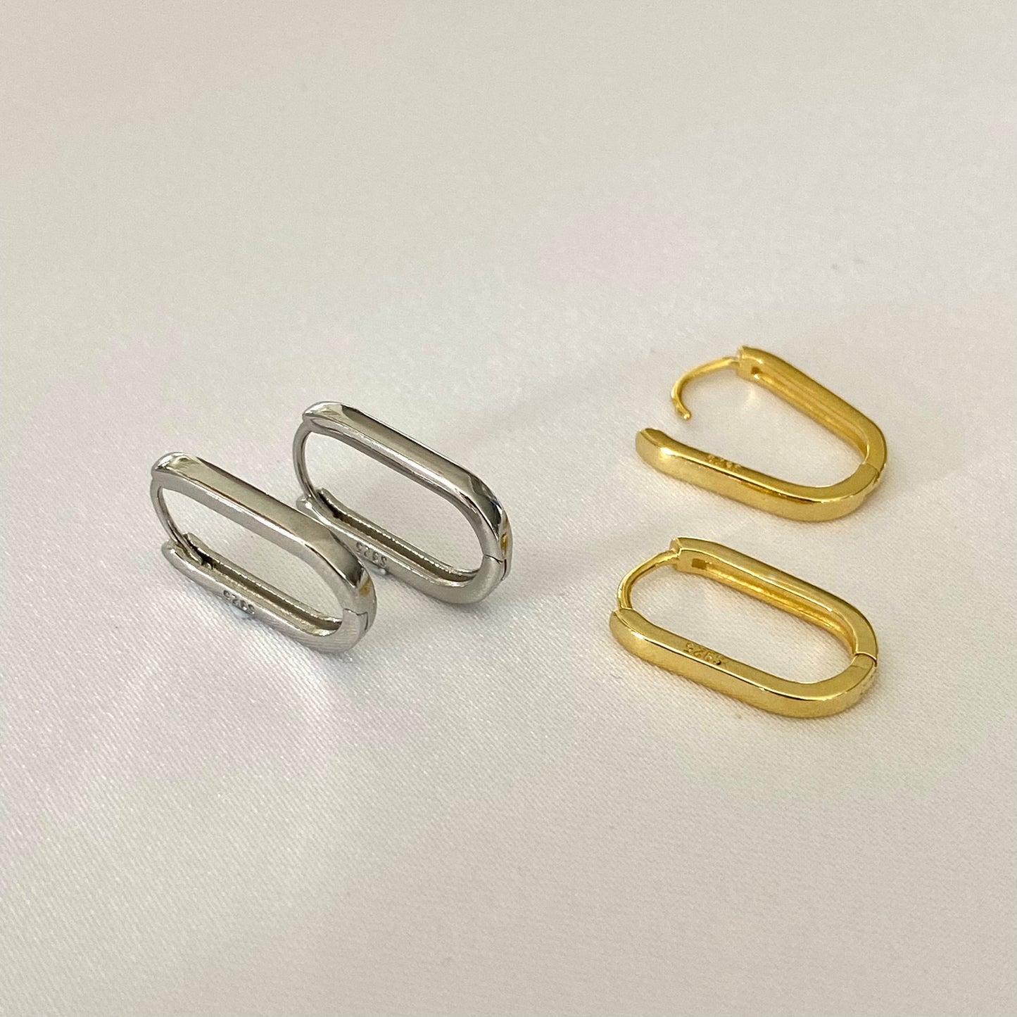 925 Sterling Silver Rectangle Gold/Silver Hoops
