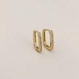 925 Sterling Silver Rectangle Gold Cubic Pave Hoops