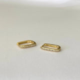 925 Sterling Silver Rectangle Gold Cubic Pave Hoops