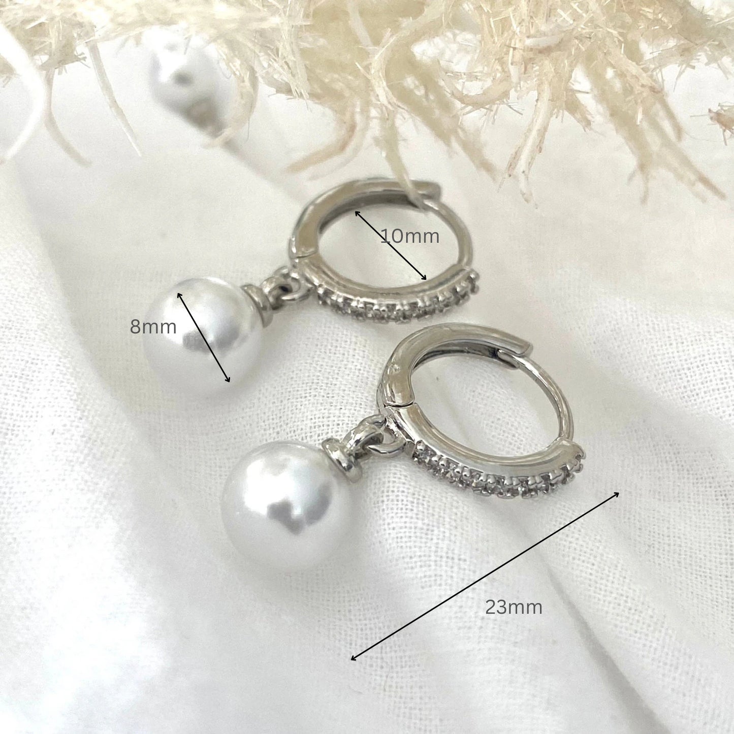 Dangling Pearl SILVER Hoop Earrings 6mm,8mm,10mm