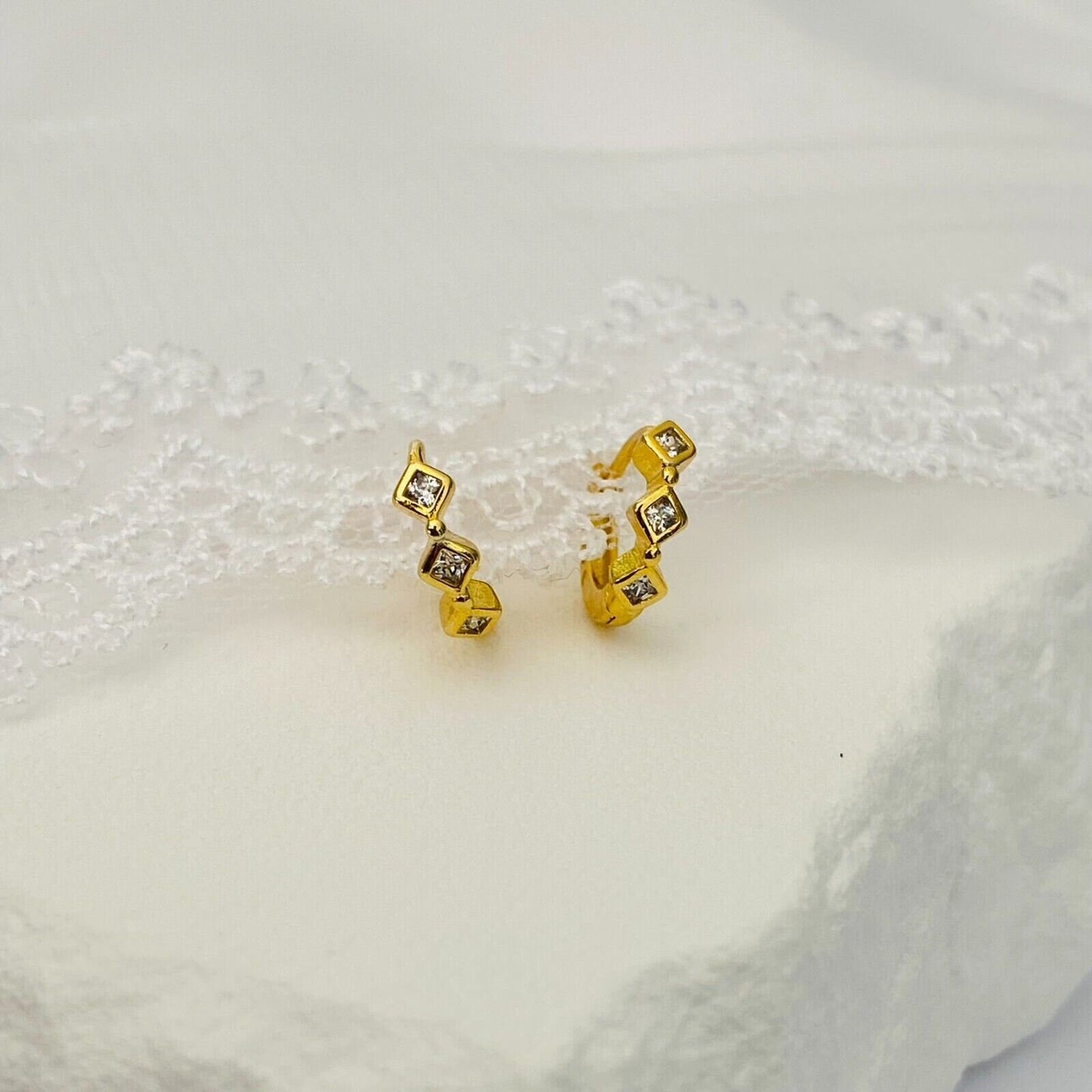 Gold Diamond Huggie Earring Sets