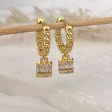 Gold Chain Hoop Cubic Cangly Earrings