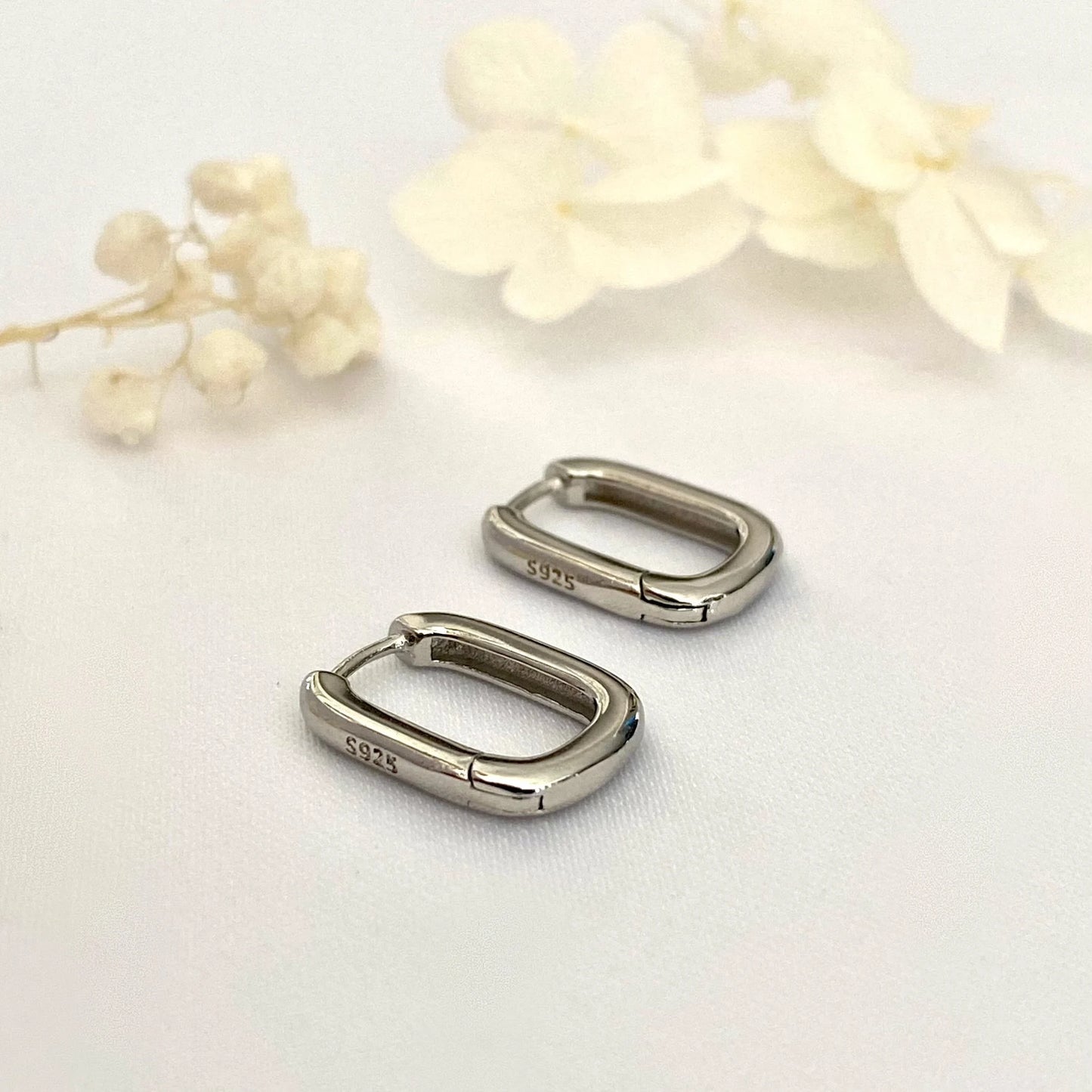 925 Sterling Silver Rectangle Silver/Gold Hoops SMALL