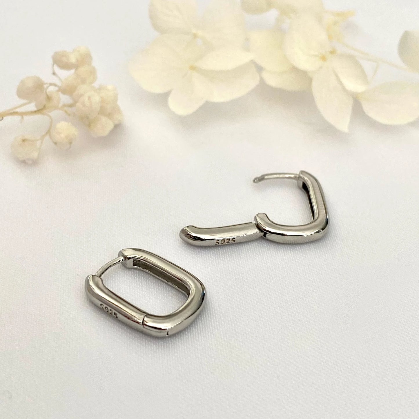 925 Sterling Silver Rectangle Silver/Gold Hoops SMALL