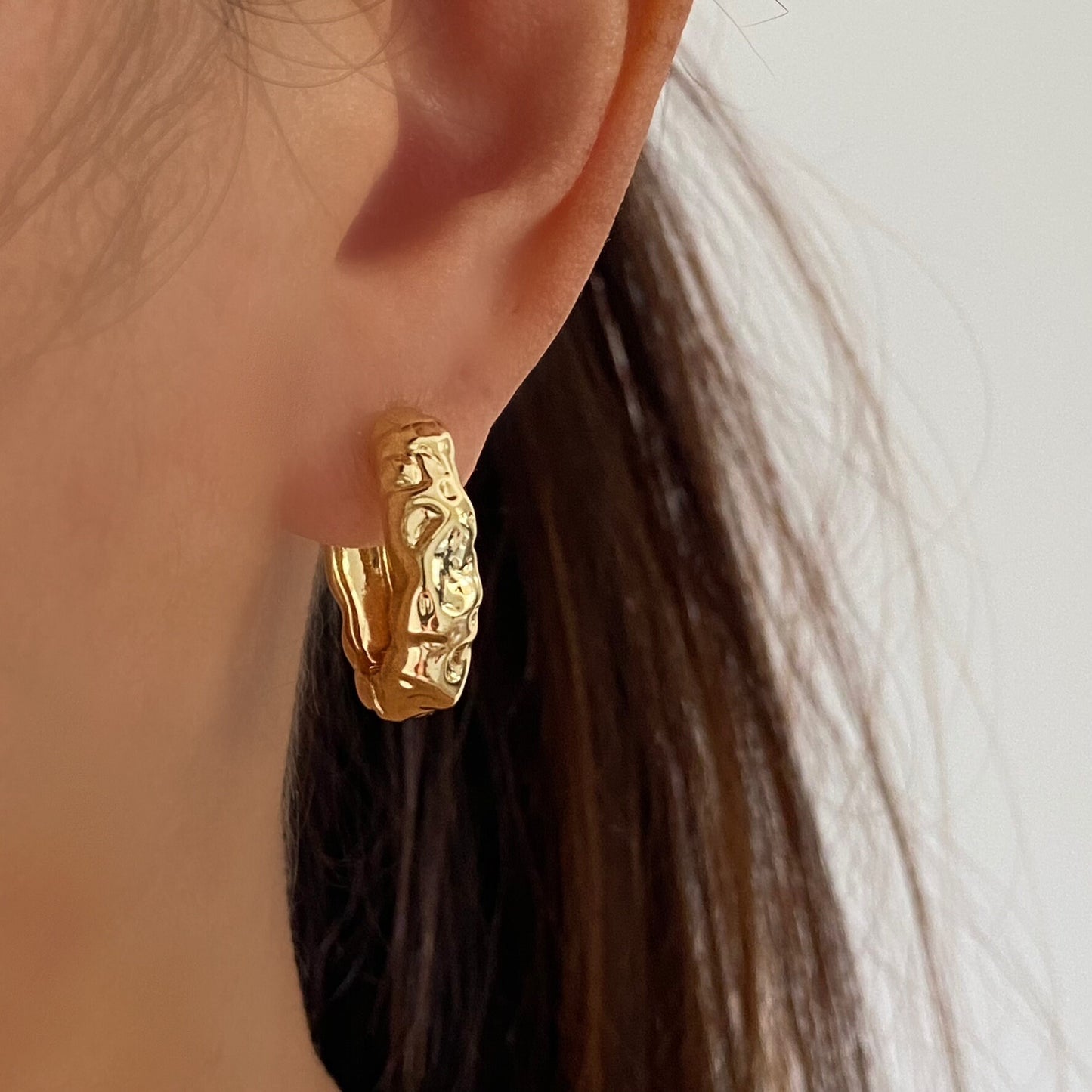 Big Hammered Gold Hoop Earrings