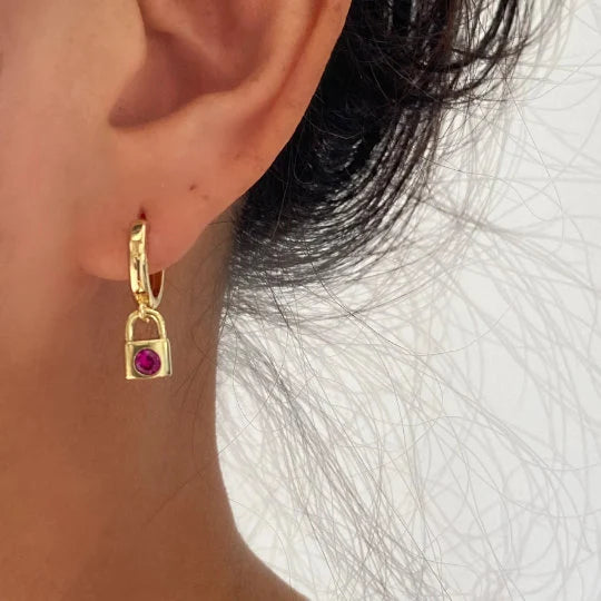 Mini Padlock Cubic Dangle Earrings