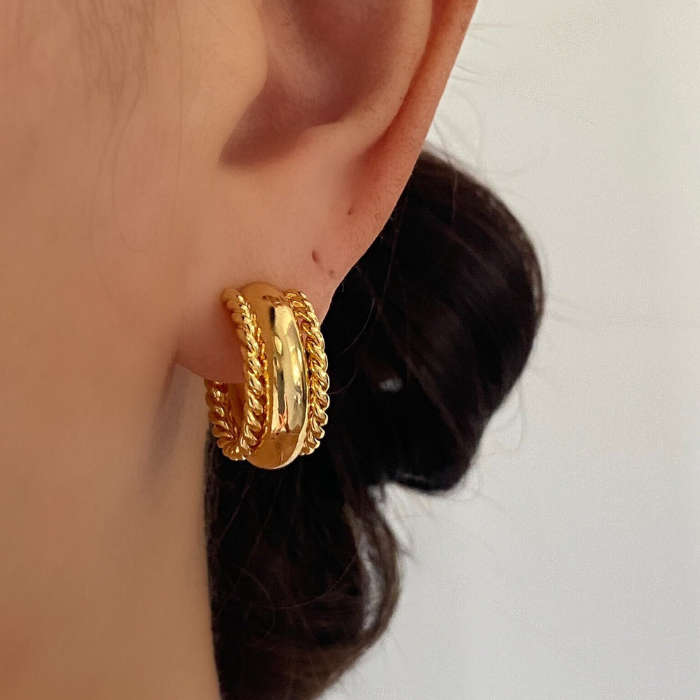 CHUNKY C-SHAPE OPEN HOOP EARRINGS - SILVER main image 1