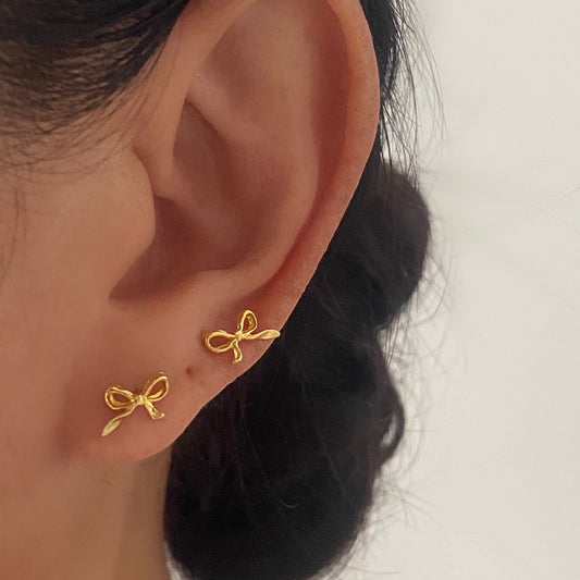 925 Sterling Silver Dainty Bow Stud Earring GOLD