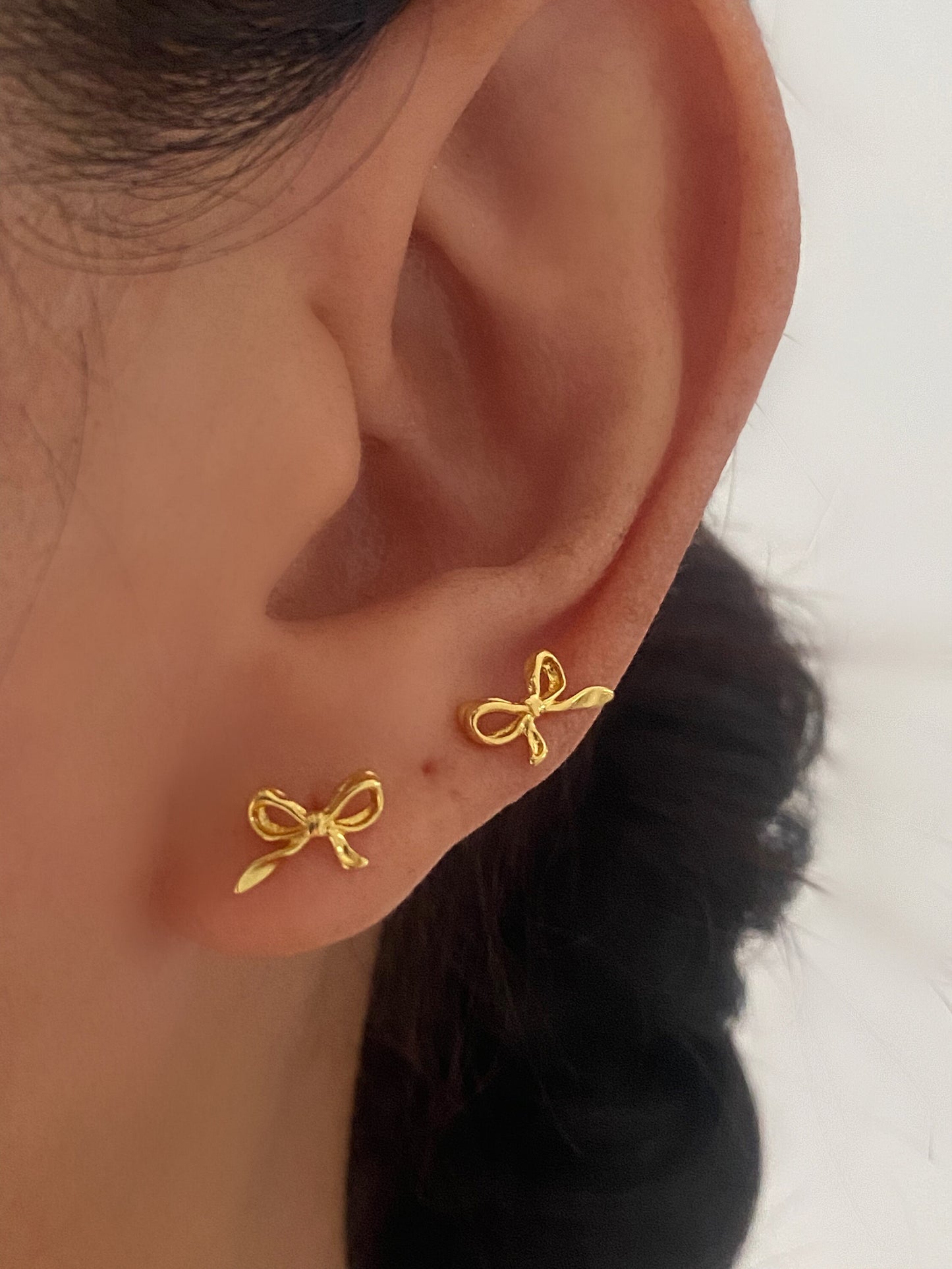 925 Sterling Silver Dainty Bow Stud Earring GOLD