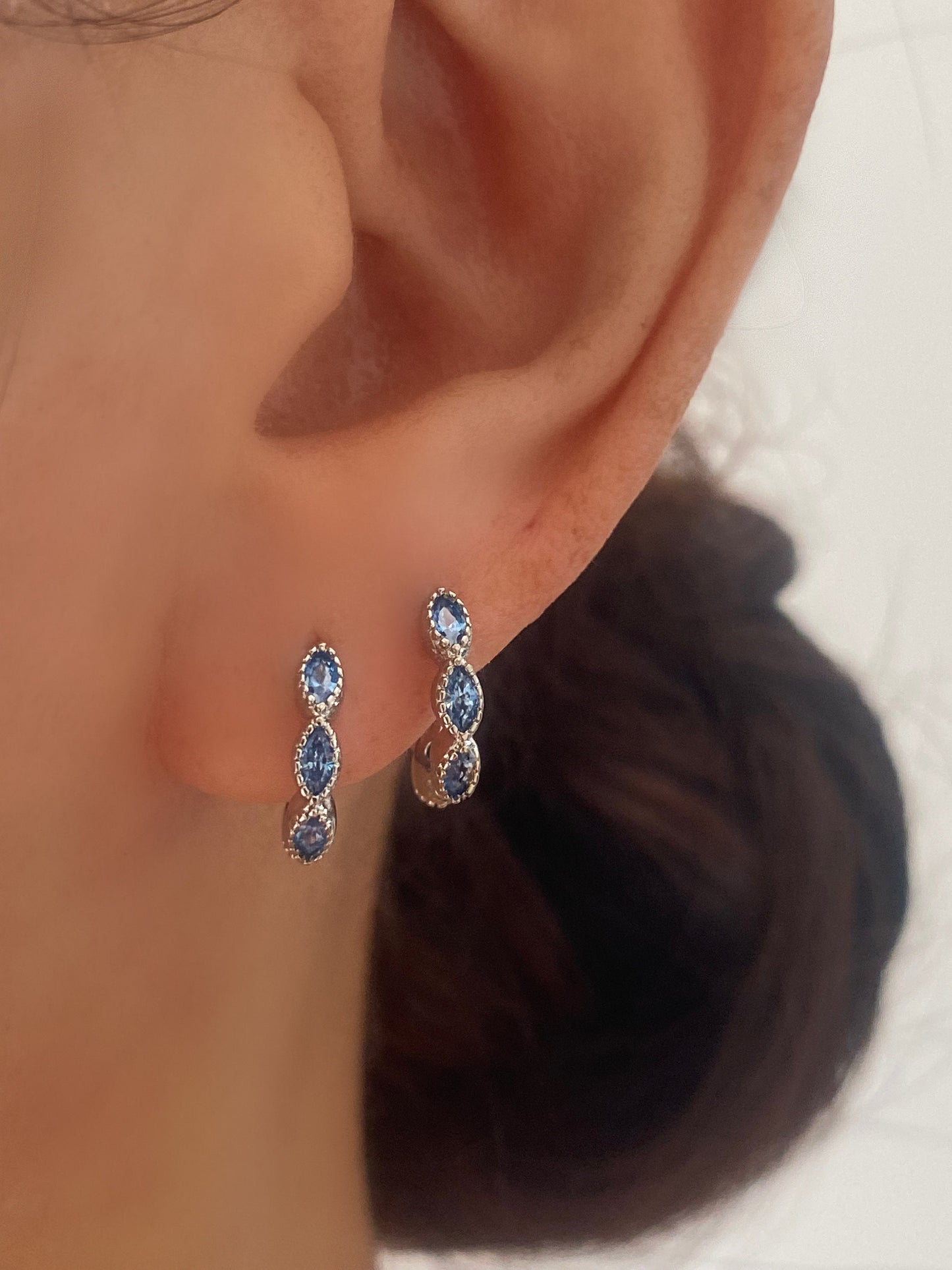 Blue Marquise SILVER Hoop Earrings