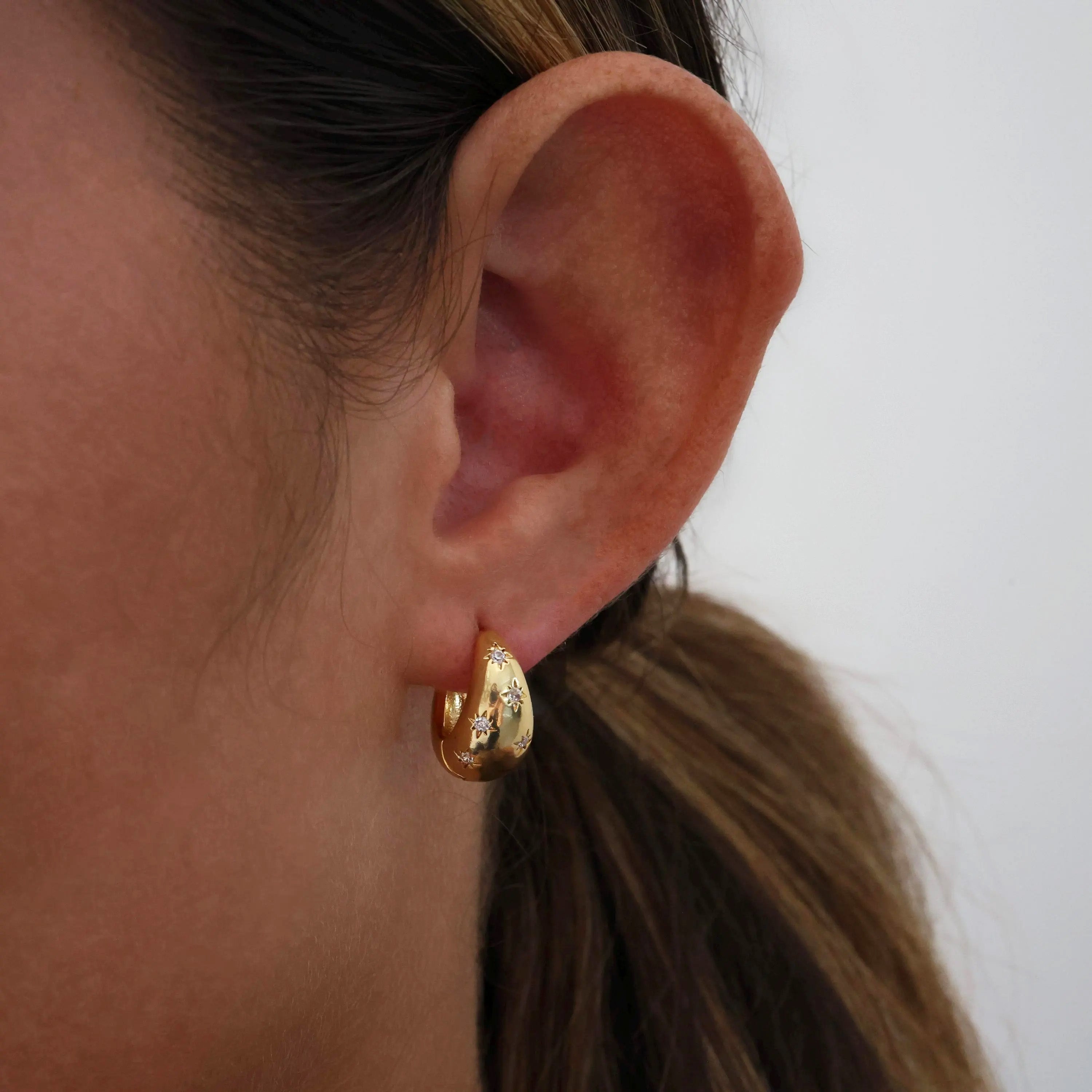 Celestial Chunky Gold Water droplet Hoop Earring