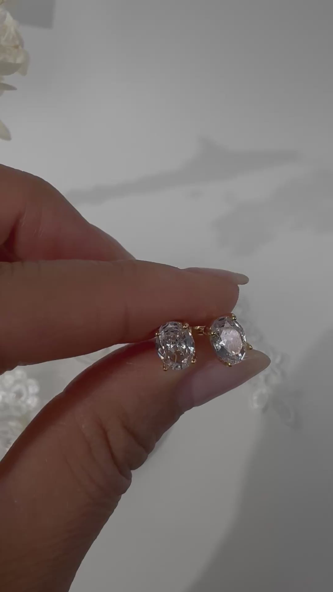 Adamas 1.25 carat oval cubic zirconia stud earrings in 18k gold-plated sterling silver