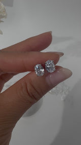 Adamas 1.25 carat oval cubic zirconia stud earrings in rhodium-plated sterling silver