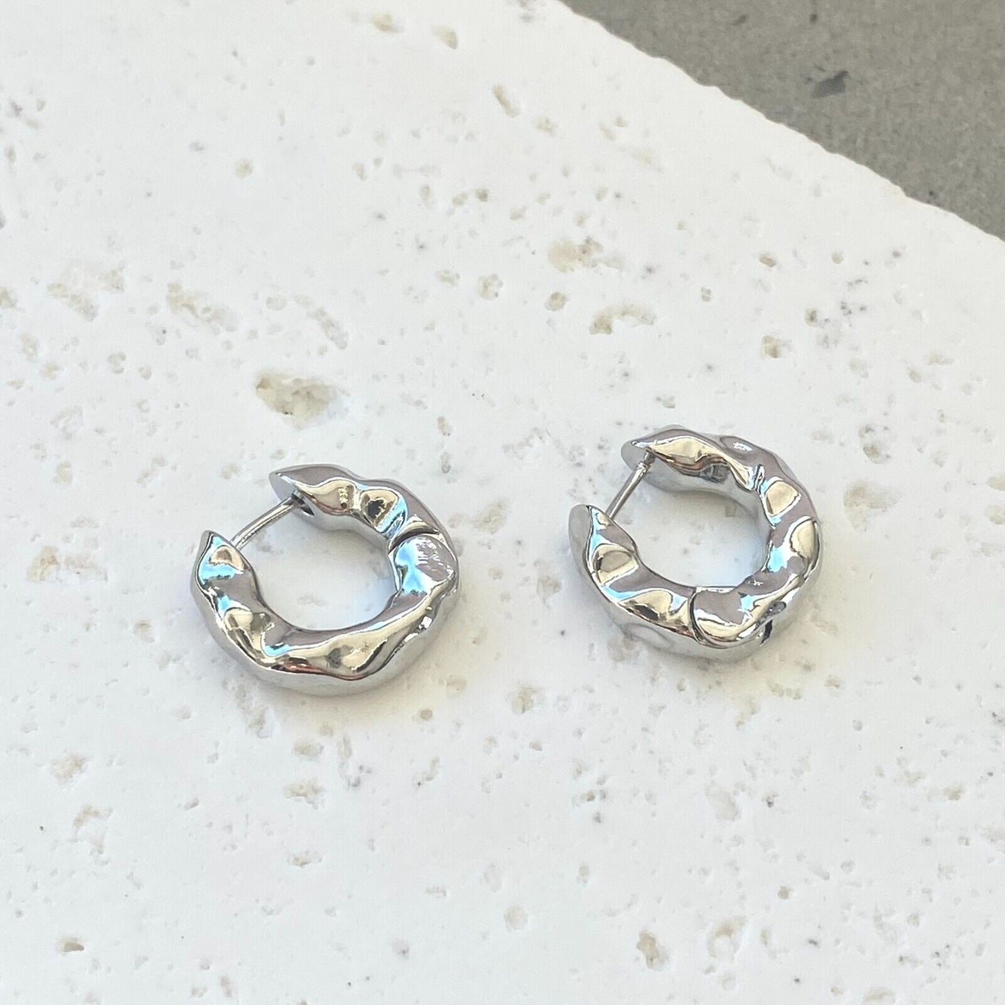 Hammered Silver Hoop Earrings