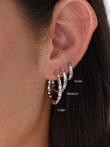 White gold hammered hoop earrings – Thalira design in small, medium, and large for stacking or solo wear