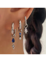 Blue Teardrop Dangle SILVER Earring Stacks
