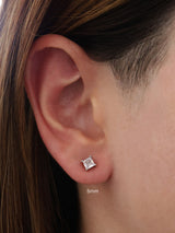 Princess cut CZ stud earrings in 9mm, 7mm, and 5mm, set in sterling silver