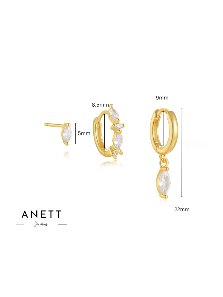 Grace Dangle GOLD Earring Set Sterling Silver