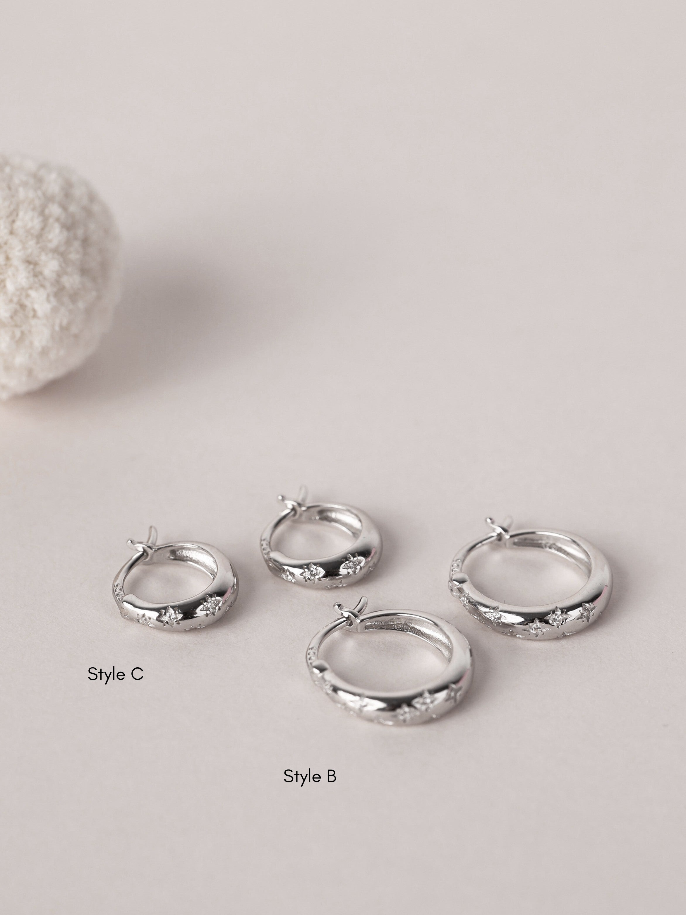 Chelsie Inlaid Star Silver Huggie Hoop Earrings- Sterling Silver