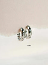 Chelsie Inlaid Star Silver Huggie Hoop Earrings- Sterling Silver