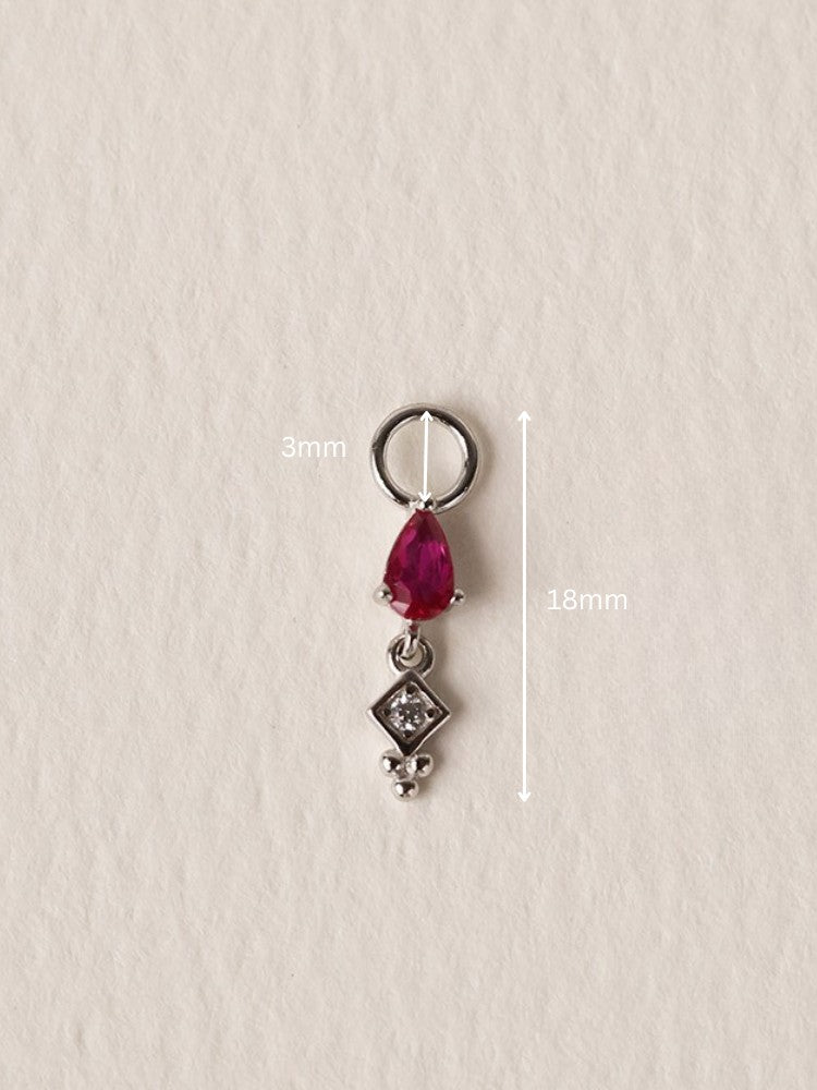 Teardrop gemstone charm in sterling silver with geometric gold accent — charm only.