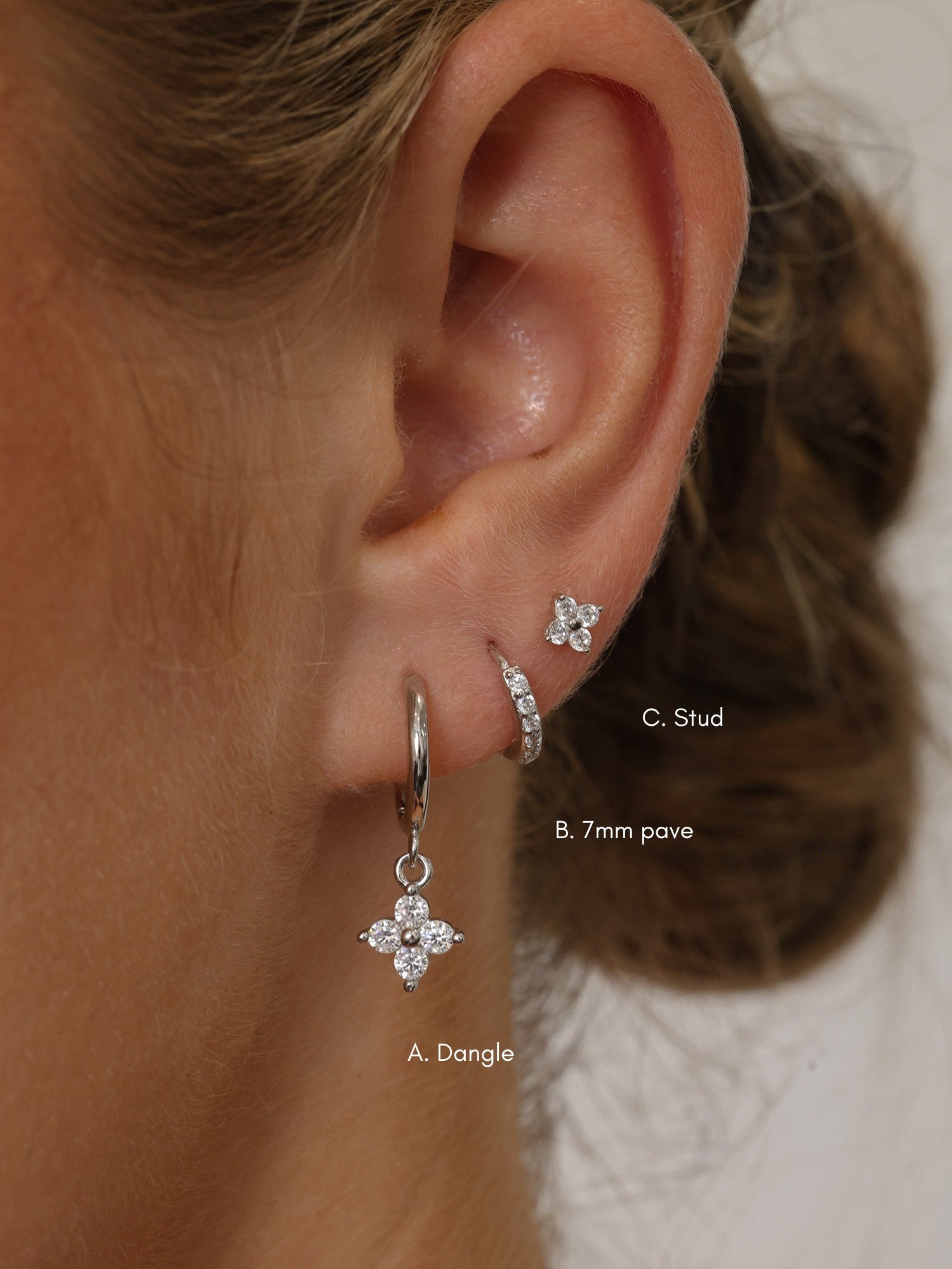 4 clover sterling silver earring stack