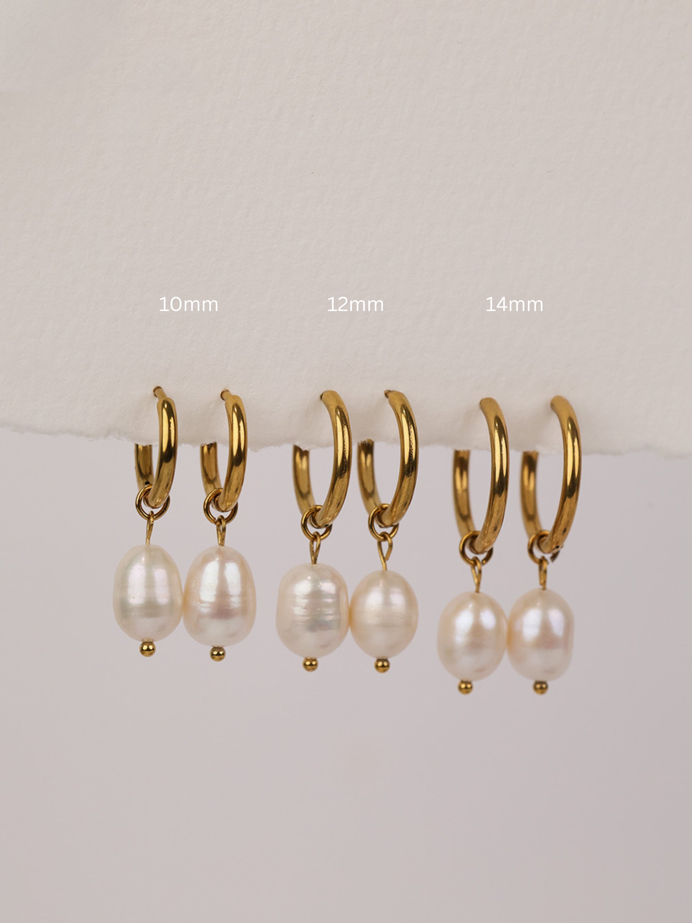Tessa Waterproof Plain Pearl Hoop Earrings GOLD – 10mm 12mm 14mm- Stainless Steel