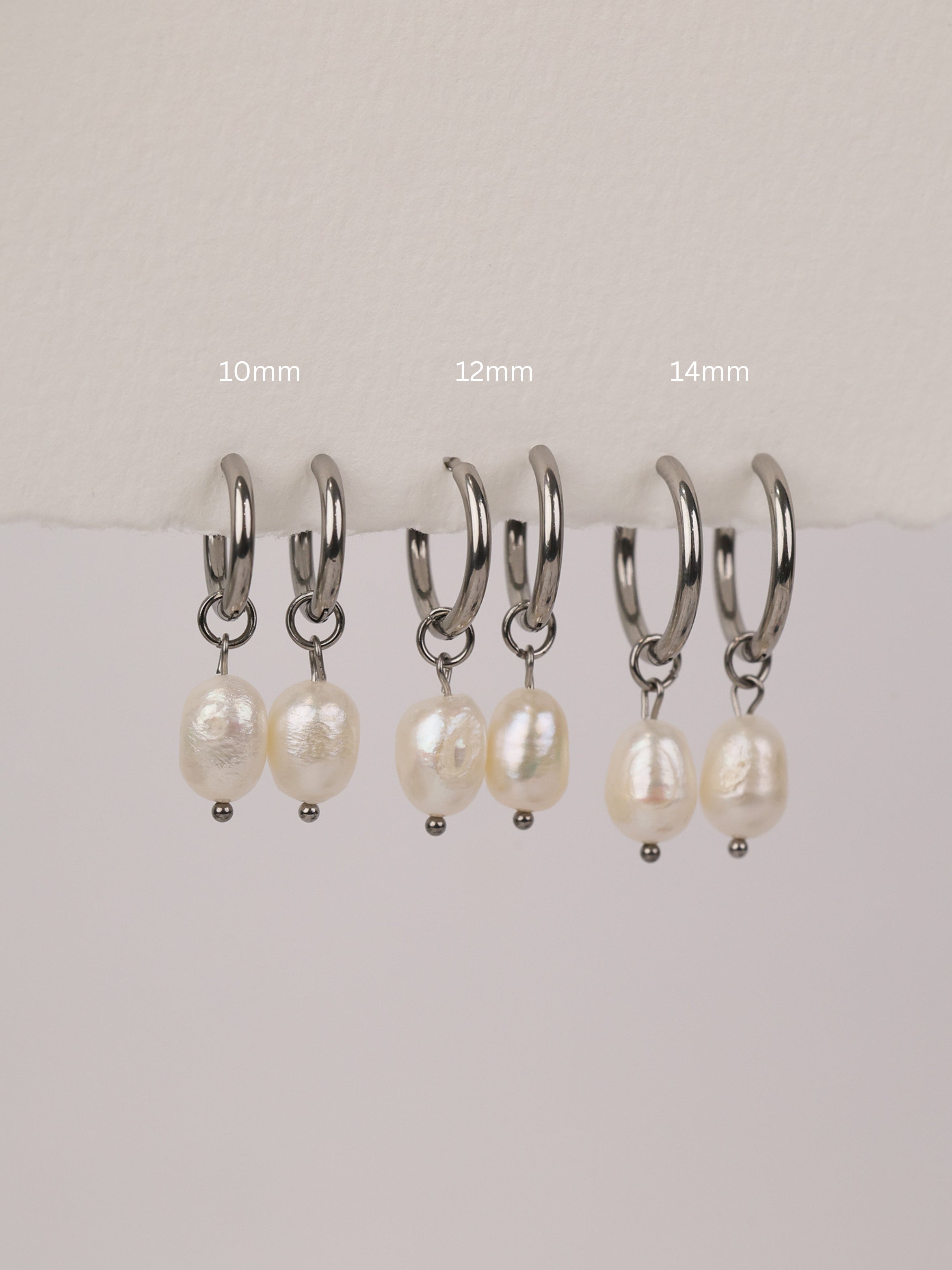 Tessa Waterproof Plain Pearl Hoop Earrings SILVER – 10mm 12mm 14mm- Stainless Steel