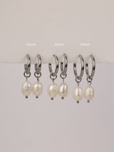 Tessa Waterproof Plain Pearl Hoop Earrings SILVER – 10mm 12mm 14mm- Stainless Steel
