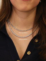 Silver tennis necklace width and length guide.